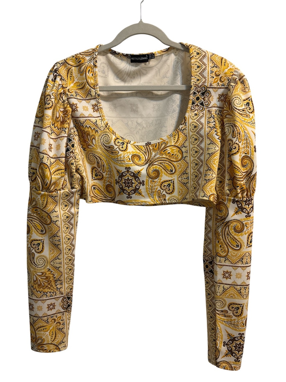 Pretty Little Thing Cropped Paisley Scoop Neck Top - Yellow Large